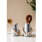 2'li Country Tarzı Ahşap Boncuklu Galvaniz Kaşıklık & Vazo * 13 cm