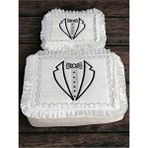 2'li Damat Fiyonk Figürlü Çeyizlik Saten Bohça Nişan Gelin Damat Hurç Seti - Ekru - 2 Adet - 40 x 35