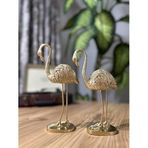 2’li Dekoratif Flamingo Biblo Seti – Gold Renk, Mermerit Malzeme, Şık Ev & Salon Dekorasyonu Dekor (Altın Rengi)