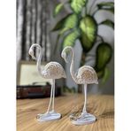 2’li Dekoratif Flamingo Biblo Seti – Gold Renk, Mermerit Malzeme, Şık Ev & Salon Dekorasyonu Dekor (Beyaz)