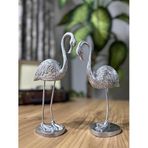 2’li Dekoratif Flamingo Biblo Seti – Gold Renk, Mermerit Malzeme, Şık Ev & Salon Dekorasyonu Dekor (Gümüş Rengi)