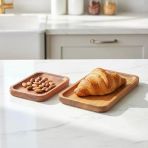 2'Li Doğal Akasya Ahşap Dikdörtgen Servis Tabağı Çerezlik Seti – 12X9 Cm 20X11 Cm Kahve Yanı Sunumluk, Sushi Meze Tepsisi (İkili Takım)