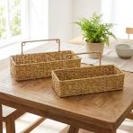 2’Li Duvar Askılı Plastik Rattan Organizer – Dikdörtgen Hasır Görünümlü Mutfak Raf Sepeti, Banyo Ve Ev İçi Düzenleme Ünitesi (4915)