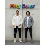 2'li Erkek Düğmeli Slim Fit Peluş Ceket - Kışlık Polar Shacket Trend Model - Beyaz - Gri Melanj
