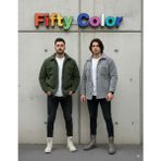2'li Erkek Düğmeli Slim Fit Peluş Ceket - Kışlık Polar Shacket Trend Model - Gri - Haki