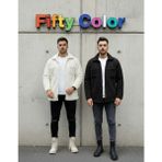 2'li Erkek Düğmeli Slim Fit Peluş Ceket - Kışlık Polar Shacket Trend Model - Siyah - Beyaz - XL