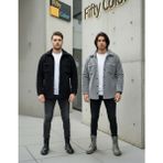 2'li Erkek Düğmeli Slim Fit Peluş Ceket - Kışlık Polar Shacket Trend Model - Siyah - Gri
