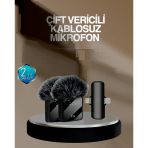 2’Li Kablosuz Yaka Mikrofonu Type-C Lightning Uyumlu Profesyonel Set