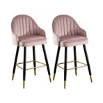 2'li Kadife Döşemeli Bar Taburesi Seti Mutfak Adası için Modern Yüksek Tezgah Tabureleri Şık Siyah Metal Çerçeve Ayarlanabilir Yükseklik 65/75 cm Yeşil/Mavi/Pembe