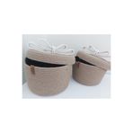 2'li Kapaklı Beyaz & Hasır Sepet Takımı Düzenleyici Organizer Dekorasyon Hediyelik-25x14/22x13cm 1001000009371