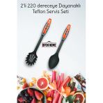 2'li Kırmızı Yanmaz Yapışmaz Teflon Servis Seti 220 ° Dayanıklı Kaşık & Makarna Kaşığı