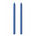 2’li Koyu Mavi Metalik Şamdan Mum Seti 25 cm – Dekoratif İnce Şamdan Mum, Kokusuz Parafin Wax,%100 Pamuk Fitil, El Döküm, Uzun Süre Yanma (~10 Saat), Şık Sofra, Davet, Nişan, Düğün