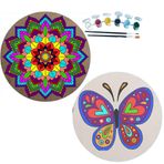 2'li MANDALA Boyama Seti. 20x20 Cm Uv Baskı 6 Akrilik Boya 2 Fırça 3 mm MDF plaka (SET14)