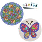 2'li MANDALA Boyama Seti. 20x20 Cm Uv Baskı 6 Akrilik Boya 2 Fırça 3 mm MDF plaka (SET17)