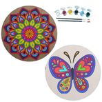 2'li MANDALA Boyama Seti. 20x20 Cm Uv Baskı 6 Akrilik Boya 2 Fırça 3 mm MDF plaka (SET22)