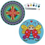 2'li MANDALA Boyama Seti. 20x20 Cm Uv Baskı 6 Akrilik Boya 2 Fırça 3 mm MDF plaka (SET28)