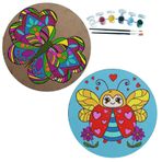 2'li MANDALA Boyama Seti. 20x20 Cm Uv Baskı 6 Akrilik Boya 2 Fırça 3 mm MDF plaka (SET29)