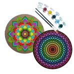 2'li MANDALA Boyama Seti. 20x20 Cm Uv Baskı 6 Akrilik Boya 2 Fırça 3 mm MDF plaka (SET2)