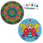 2'li MANDALA Boyama Seti. 20x20 Cm Uv Baskı 6 Akrilik Boya 2 Fırça 3 mm MDF plaka (SET38)