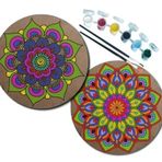 2'li MANDALA Boyama Seti. 20x20 Cm Uv Baskı 6 Akrilik Boya 2 Fırça 3 mm MDF plaka (SET3)