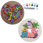 2'li MANDALA Boyama Seti. 20x20 Cm Uv Baskı 6 Akrilik Boya 2 Fırça 3 mm MDF plaka (SET41)
