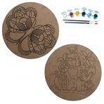 2'li MANDALA Boyama Seti. 20x20 Cm Uv Baskı 6 Akrilik Boya 2 Fırça 3 mm MDF plaka (SET45)