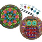 2'li MANDALA Boyama Seti. 20x20 Cm Uv Baskı 6 Akrilik Boya 2 Fırça 3 mm MDF plaka (SET4)