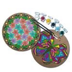 2'li MANDALA Boyama Seti. 20x20 Cm Uv Baskı 6 Akrilik Boya 2 Fırça 3 mm MDF plaka (SET6)