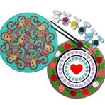 2'li MANDALA Boyama Seti. 20x20 Cm Uv Baskı 6 Akrilik Boya 2 Fırça 3 mm MDF plaka (SET7)