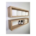 2’li Masif Ladin Ahşap Duvar Rafı | Dekoratif Duvara Monte Raf Seti | Banyo, Spa, Kuaför, Salon Rafı NWH-2DR-50