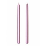 2’li Metalik Pembe Şamdan Mum Seti 25 cm – Dekoratif İnce Şamdan Mum, Kokusuz Parafin Wax,%100 Pamuk Fitil, El Döküm, Uzun Süre Yanma (~10 Saat), Şık Sofra, Davet, Nişan, Düğün