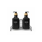2'li Modern Cam Sabunluk Seti Metal Standlı Siyah Renk Deterjanlık Seti Sıvı Sabunluk