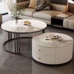 2'li modern yuvarlak iç içe geçmeli sehpa seti, büyük depolama, oturma odası, yatak odası, ofis, balkon, daire kullanımı için kolay bakım - küçük alanlar için şık mobilyalar (kütük, 23,6 x 13,7+27