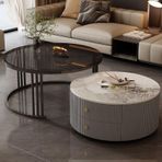 2'li Modern Yuvarlak Sehpa Seti Büyük Depolama, Oturma Odası, Yatak Odası, Ofis, Balkon, Daire Kullanımı için Kolay Bakım - Gri (19,6 x 13,7 + 27,5 x 17,7 inç)