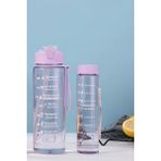 2'li Motivasyonel Su Matarası Tritan Sporcu Su Şişesi Suluk Stickerlı Pipetli Suluk 900+500ML - 2 Adet - Lila
