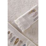 2'li Nakışlı Kadife El Havlusu -Jakarlı Tüy Işlemeli Havlu Seti - Kapuçino - Cappuccino - 50 x 90 cm