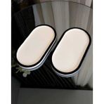 2'li Oval Beton Dekoratif Tabak Takı ve Mum Organizer Seti - Ahşap
