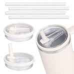 2'li Paket 40 oz Tumbler Kapaklı Hasır Kapak, Stanley Yedek Basmalı Düğme Dökülmeye Dayanıklı Bardak Kapağını Çevirin, Sızdırmaz Su Şişesi Parçaları, Stanley Cup Quencher-Krem Beyaz ile Uyumlu (Krem