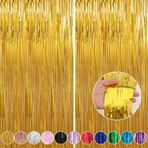 2'li Paket Altın Folyo Saçaklı Perdeler Flamalar Parti Süslemeleri 3,3 x 8 ft, Partiler için Altın Tinsel Perde Saçak Fon, Kapı Saçağı Doğum Günü Flamaları, Fotoğraf Kabini Arka Planları, Parti Dekoru