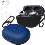[2'li paket] easyBee kılıf, Huawei FreeBuds Pro 3 ile uyumlu, 2 karabina, 2 kayıp önleyici kayış, sıvı silikon kılıf, ultra ince, darbeye dayanıklı koruyucu kılıf, kulaklık çantası, siyah mavi