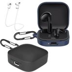 [2'li paket] easyBee kılıf, Xiaomi Redmi Buds 6 Active Earbuds ile uyumlu, 2 karabina, kayıp önleyici kayış, sıvı silikon kılıf, darbeye dayanıklı koruyucu kılıf, Bluetooth kulaklık çantası, siyah