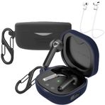 [2'li paket] easyBee SoundPEATS TrueAir2 ile uyumlu kılıf, 2 karabina, 2 kayıp önleyici kayış, sıvı silikon kılıf, ultra ince, darbeye dayanıklı koruyucu kılıf, Bluetooth kulaklık çantası, siyah ve mavi