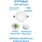 2'li Paket ERKLed 12 Watt Led Panel Spot Beyaz Işık 750 Lümen Sıvaaltı Panel Armatür Spot Lamba