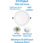2'li Paket ERKLed 18 Watt Led Panel Spot Beyaz Işık 1150 Lümen Sıvaaltı Panel Armatür Spot Lamba