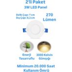 2'li Paket ERKLed 3 Watt Led Panel Spot Günışığı 270 Lümen Sıvaaltı Panel Armatür Spot Lamba