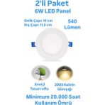 2'li Paket ERKLed 6 Watt Led Panel Spot Günışığı 540 Lümen Sıvaaltı Panel Armatür Spot Lamba