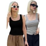 2'li Paket Gri-Siyah Fitilli Askılı Basic Atlet MG2427 - Gri - Siyah