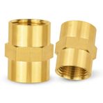 2'li Paket GUOFIS Pirinç Boru Ek Parçaları Kaplin, 3/8 "NPT Dişi - 3/8" NPT Dişi, İki Boru veya Ek Parçası Arasındaki Bağlantı İçin