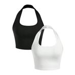 2'Li Paket Kare Yaka Siyah ve Beyaz Renk Boyun Askılı Crop Top Bluz (Siyah, S)