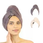 2'Li Paket Mikrofiber Saç Havlusu (Gri-Bej)